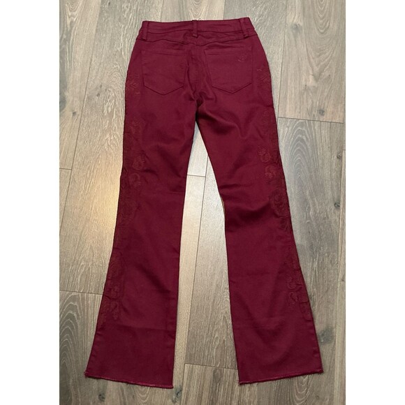 NWT Laurie Felt Women’s Boot Cut Jean Pant Embroidered Burgundy Fray Hem Size XS - Picture 5 of 7